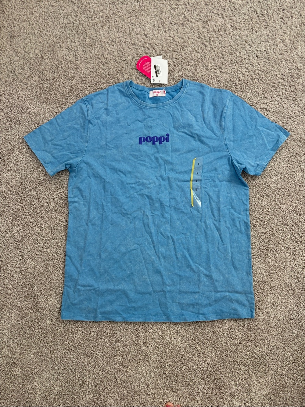 Poppi Soda Taste The Future Blue Mineral Wash Graphic T-Shirt Small NWT